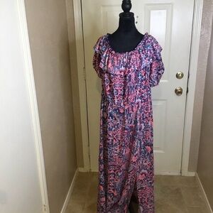 Chic Floral Maxi Dress in Pink and Blue